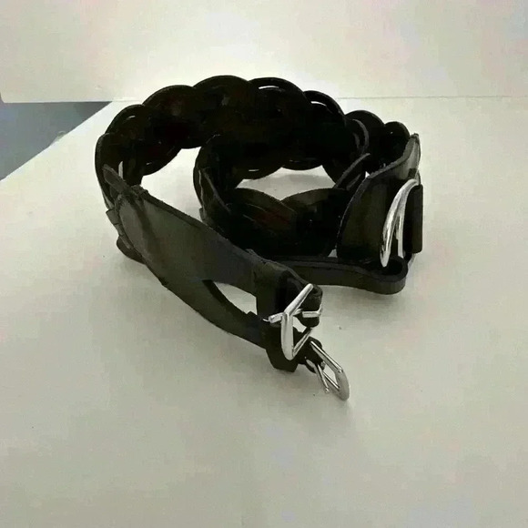 RALPH LAUREN Dark Brown leather silver metal Buckles belt size Large Tri Braided main image 6